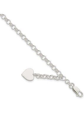 Sterling Silver Heart Charm Rolo Bracelet | Elegant Jewelry Gift for Her